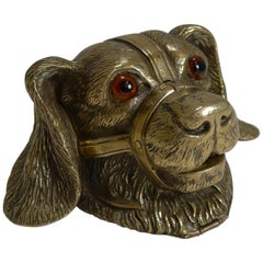 Antique English Novelty / Figural Brass Inkwell, Glass Eyes, circa 1880