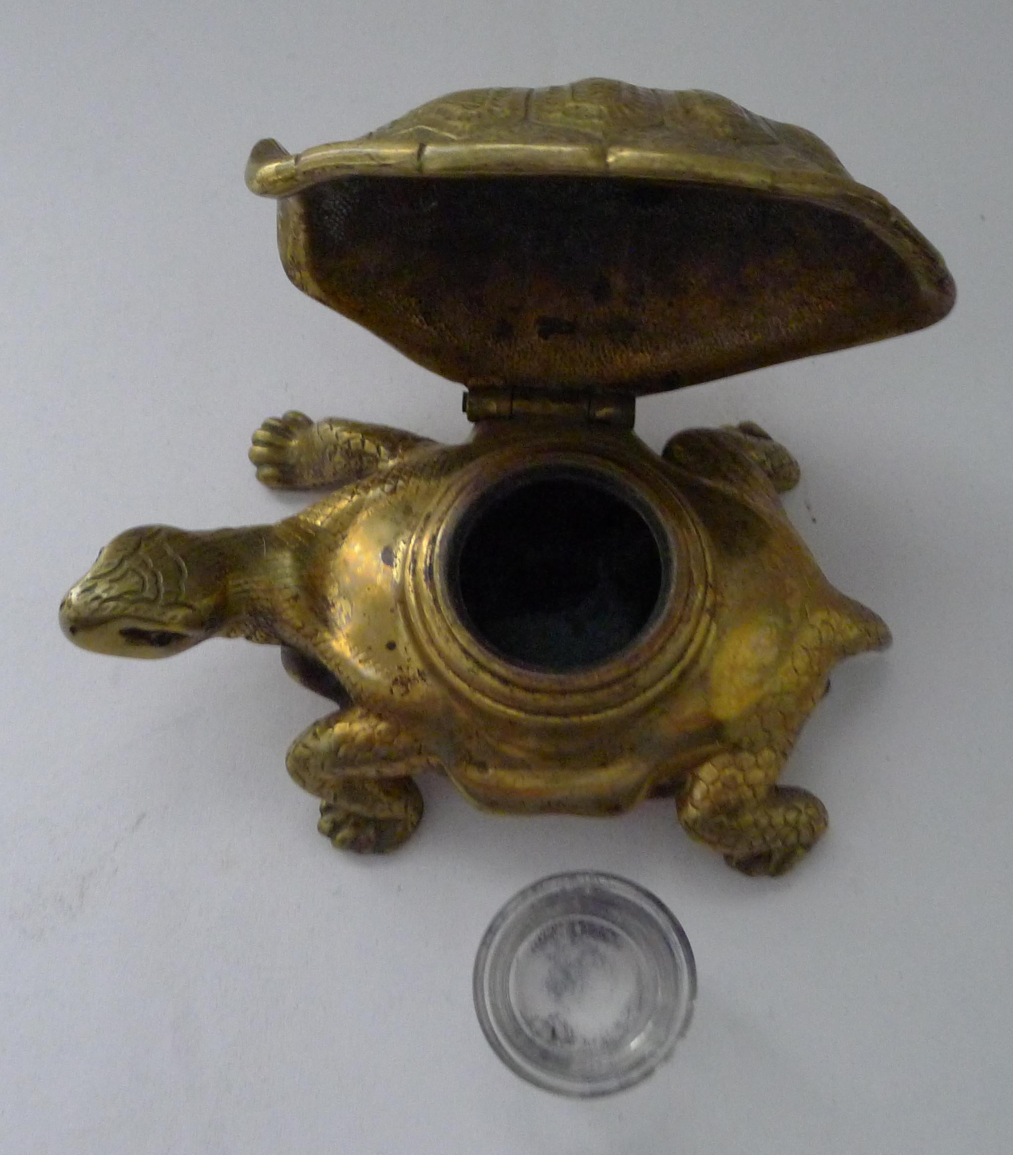 Antique English Novelty Inkwell - Brass Tortoise / Turtle c.1890 For Sale 6