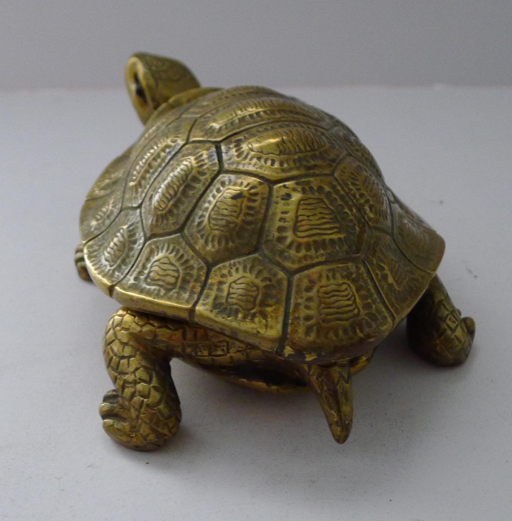 Late Victorian Antique English Novelty Inkwell - Brass Tortoise / Turtle c.1890 For Sale