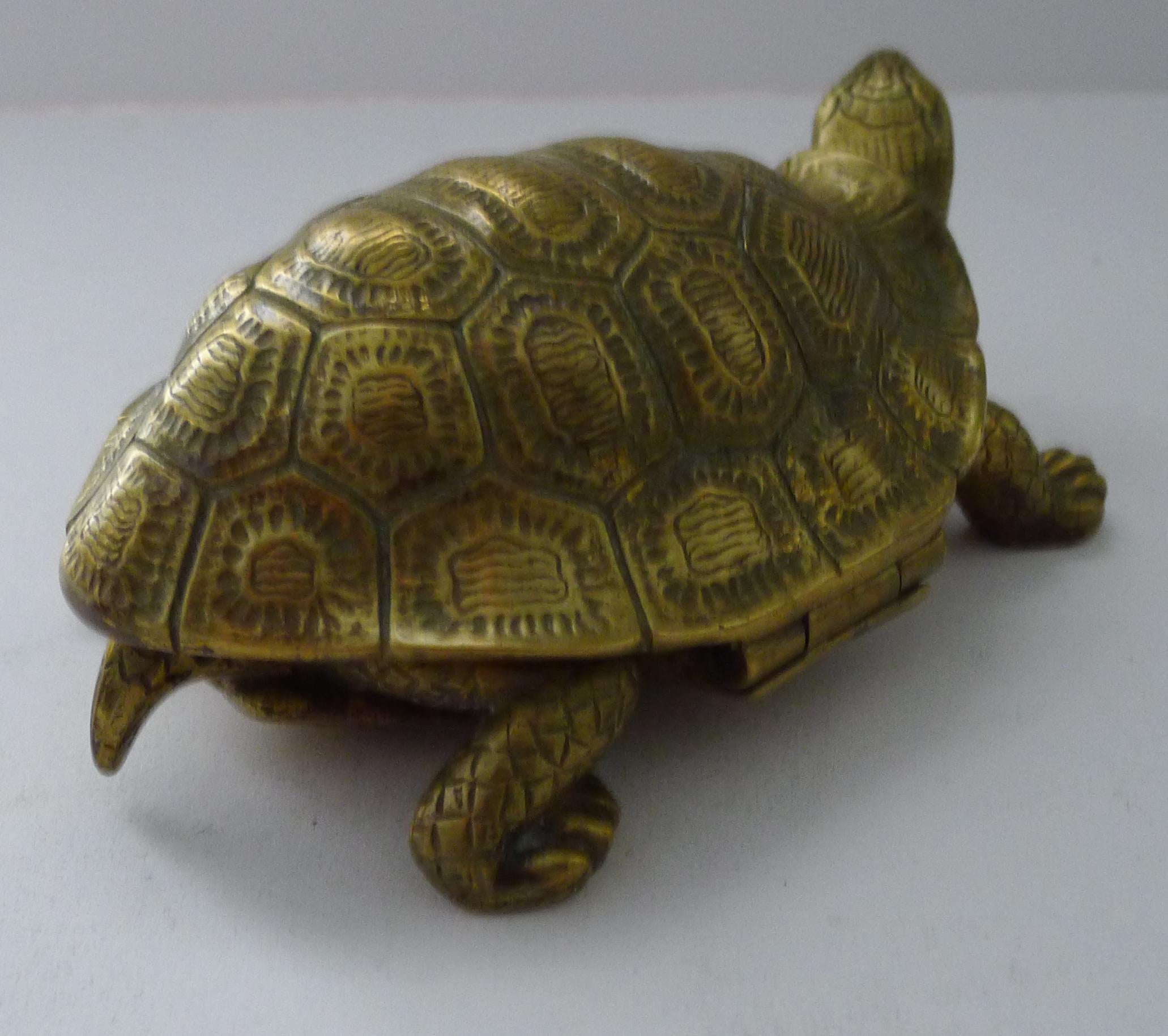 British Antique English Novelty Inkwell - Brass Tortoise / Turtle c.1890 For Sale