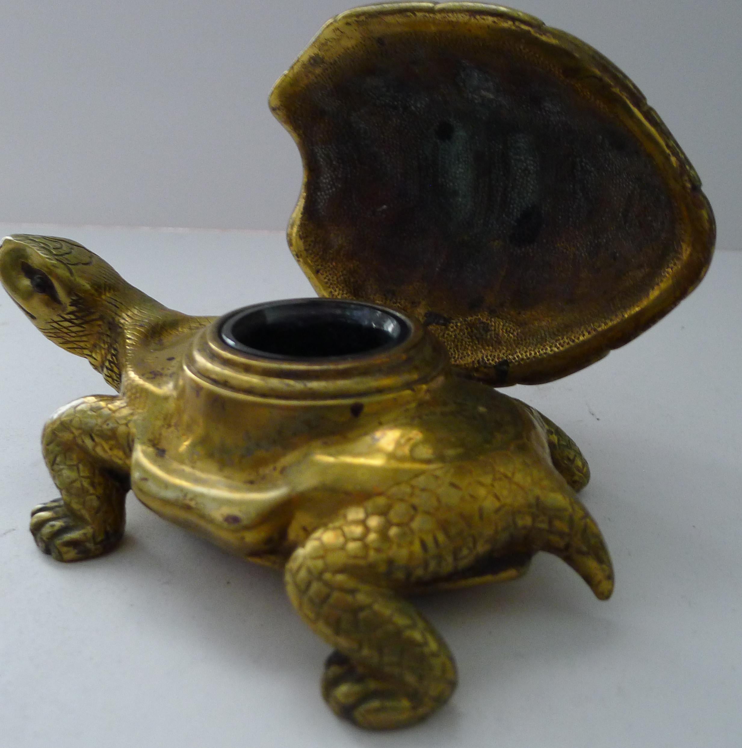Antique English Novelty Inkwell - Brass Tortoise / Turtle c.1890 For Sale 3