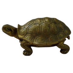 Antique English Novelty Inkwell - Brass Tortoise / Turtle c.1890