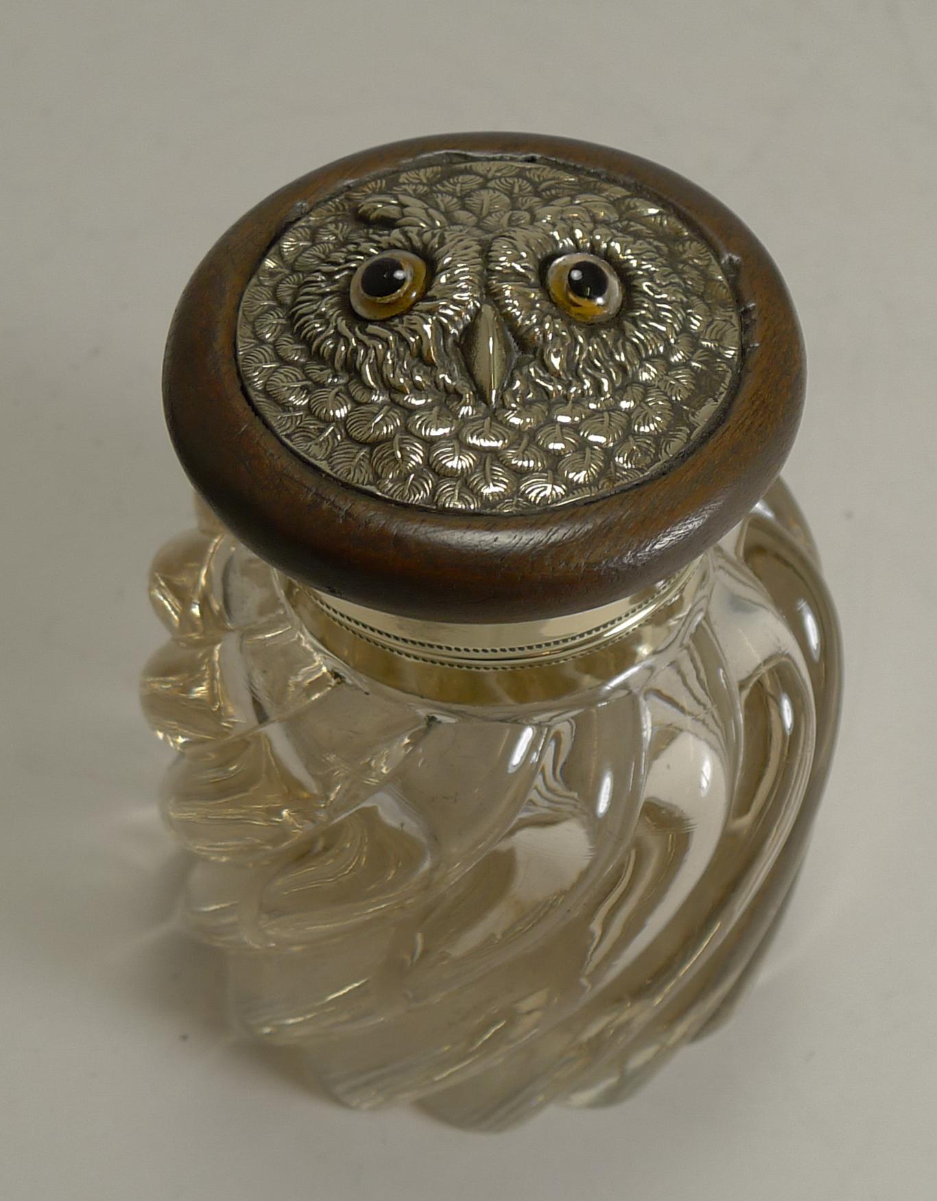 Late 19th Century Antique English Novelty Inkwell, Owl, circa 1890