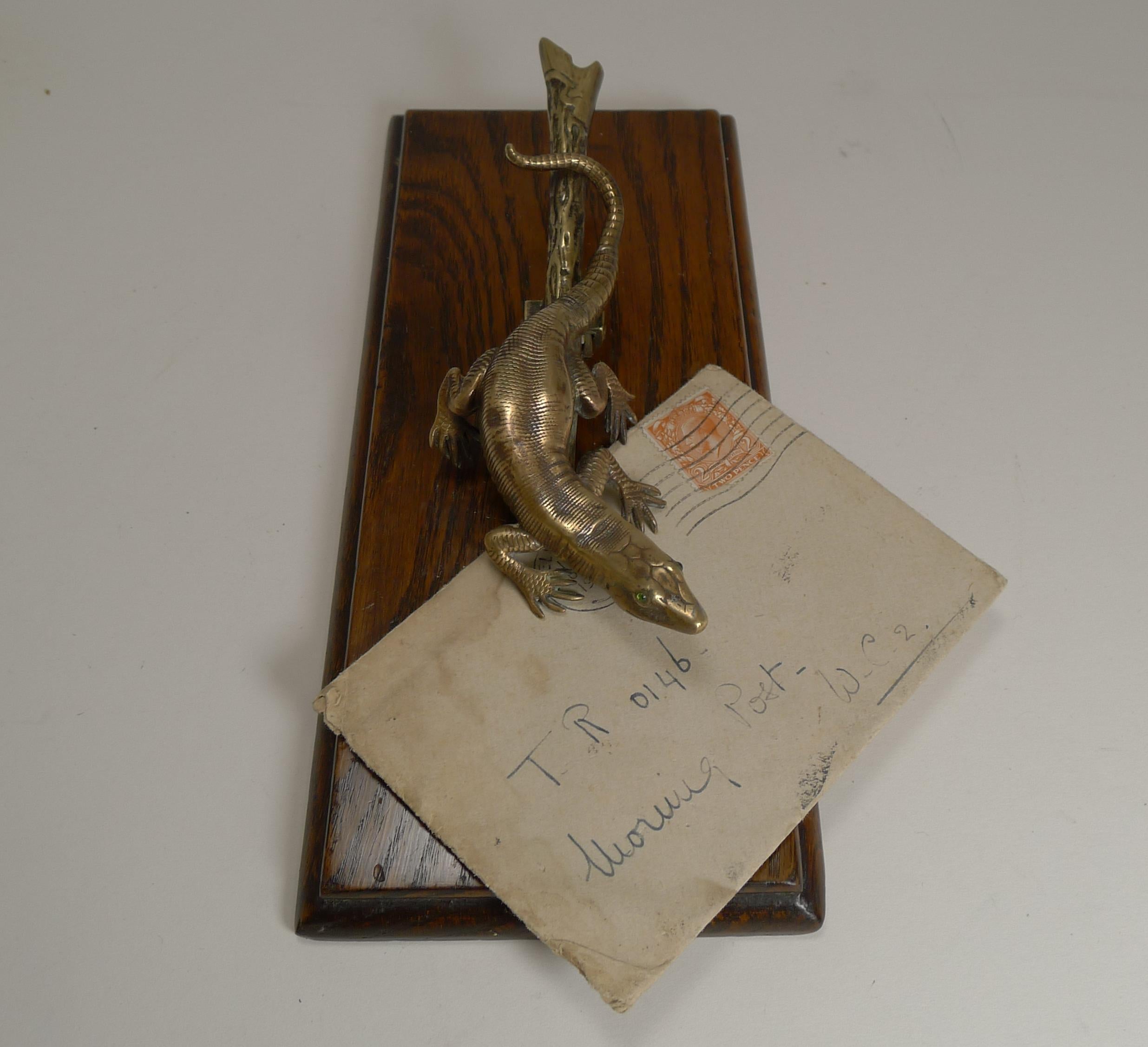 Late Victorian Antique English Novelty Letter Clip, circa 1890, Lizard