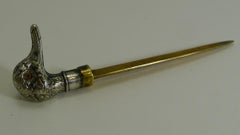 Antique English Novelty Letter Opener, Duck with Glass Eyes, circa 1900