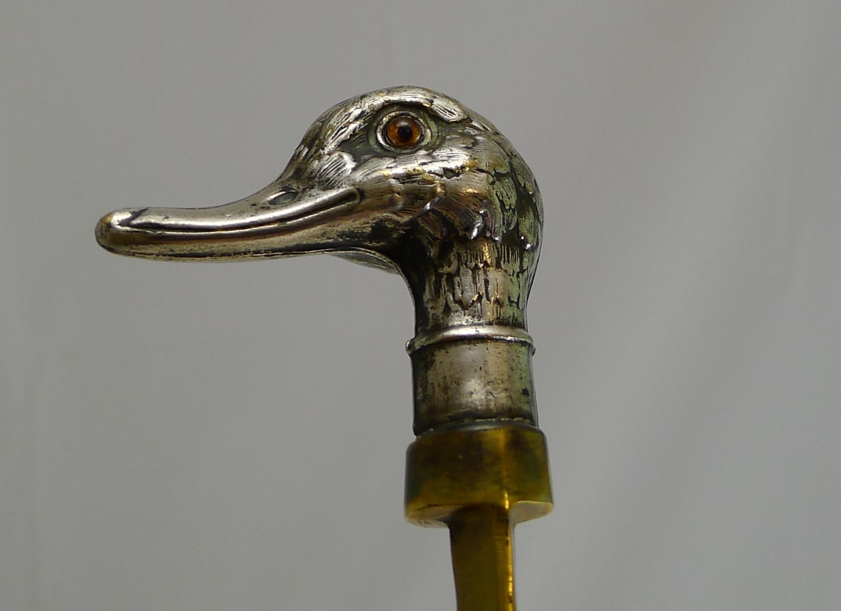 Antique English Novelty Letter Opener, Duck with Glass Eyes, circa 1900 In Good Condition In Bath, GB
