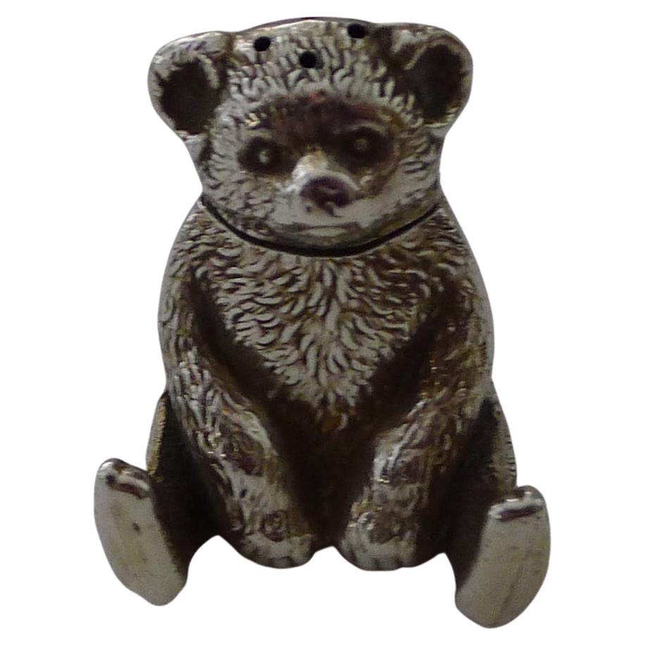 Antique English Novelty Sterling Silver Teddy Bear Pepper, 1909 For Sale