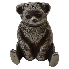 Antique English Novelty Sterling Silver Teddy Bear Pepper, 1909