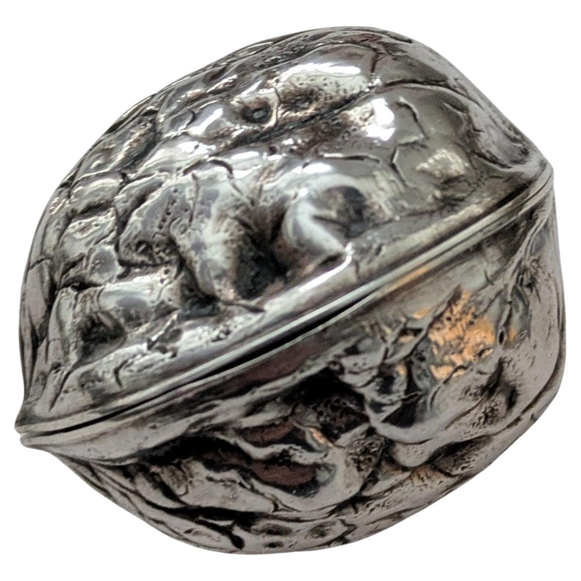 Antique English Novelty Walnut Sterling Silver Box - 1899 by Sampson Mordan For Sale