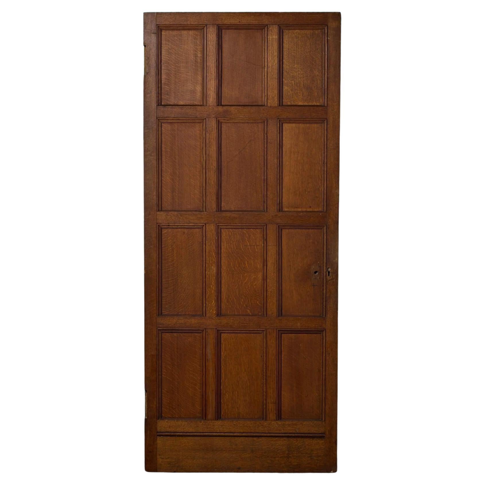 Antike 12-Paneel-Tür aus englischer Eiche