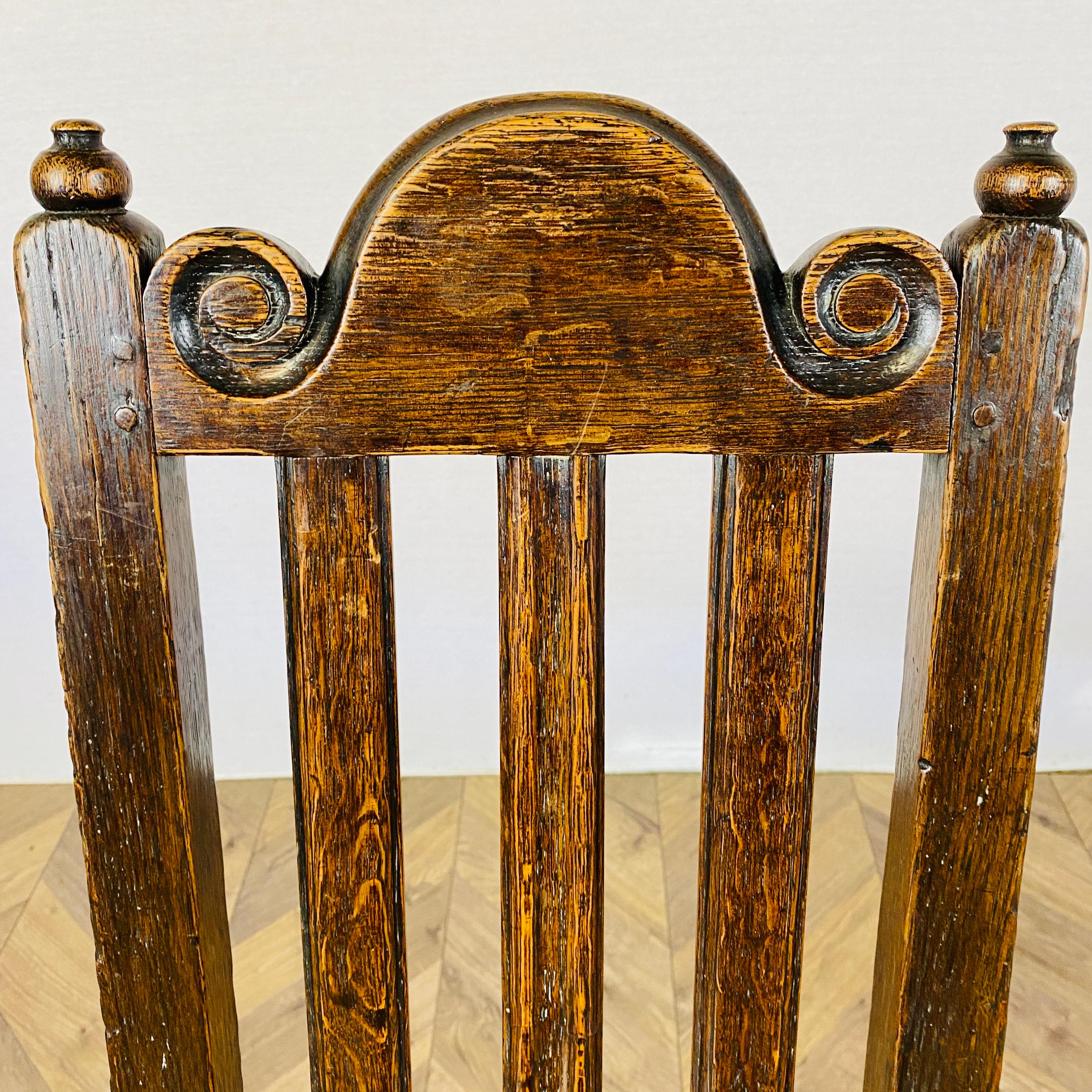 Antique English Oak 17th Century Hall Chair For Sale 6