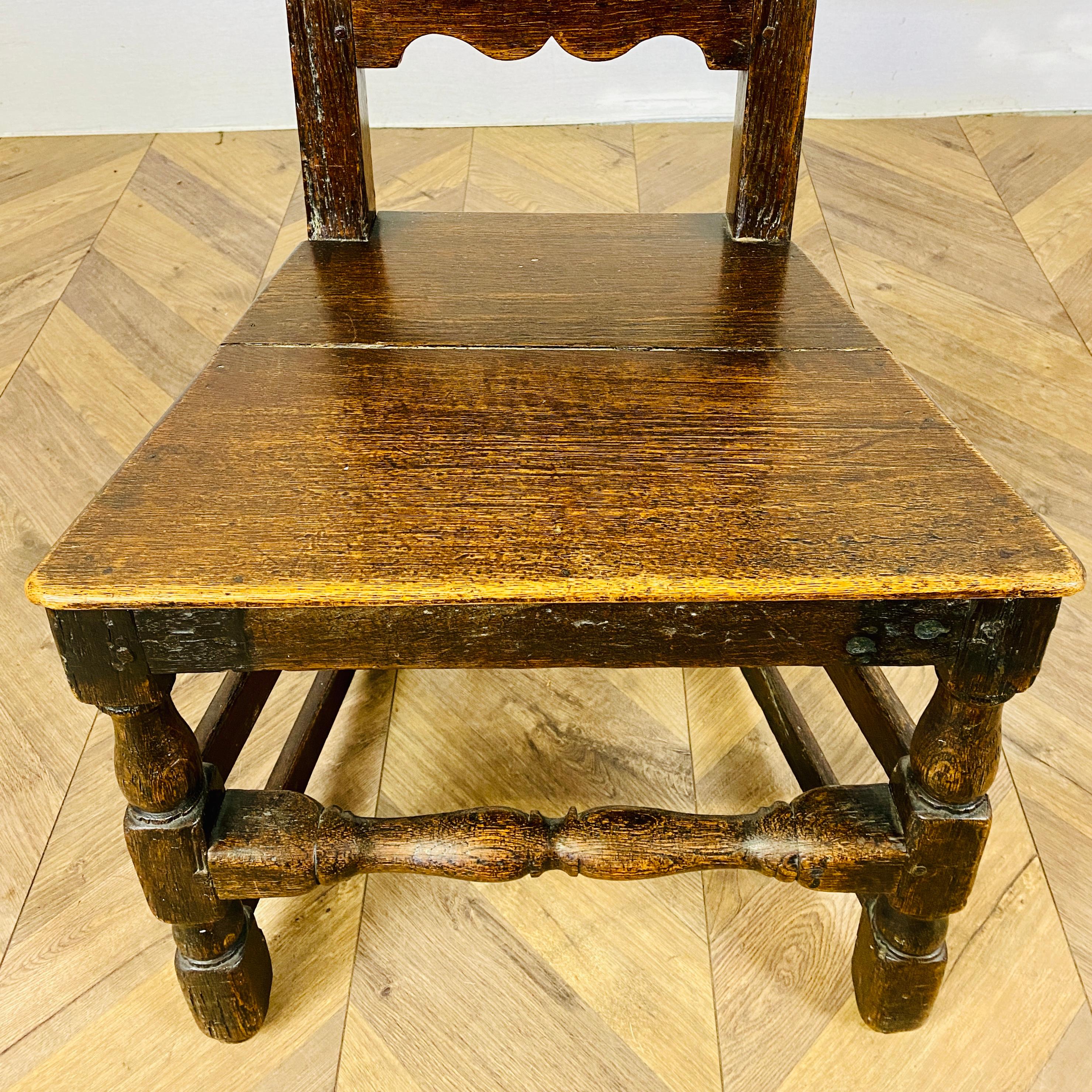 British Antique English Oak 17th Century Hall Chair For Sale