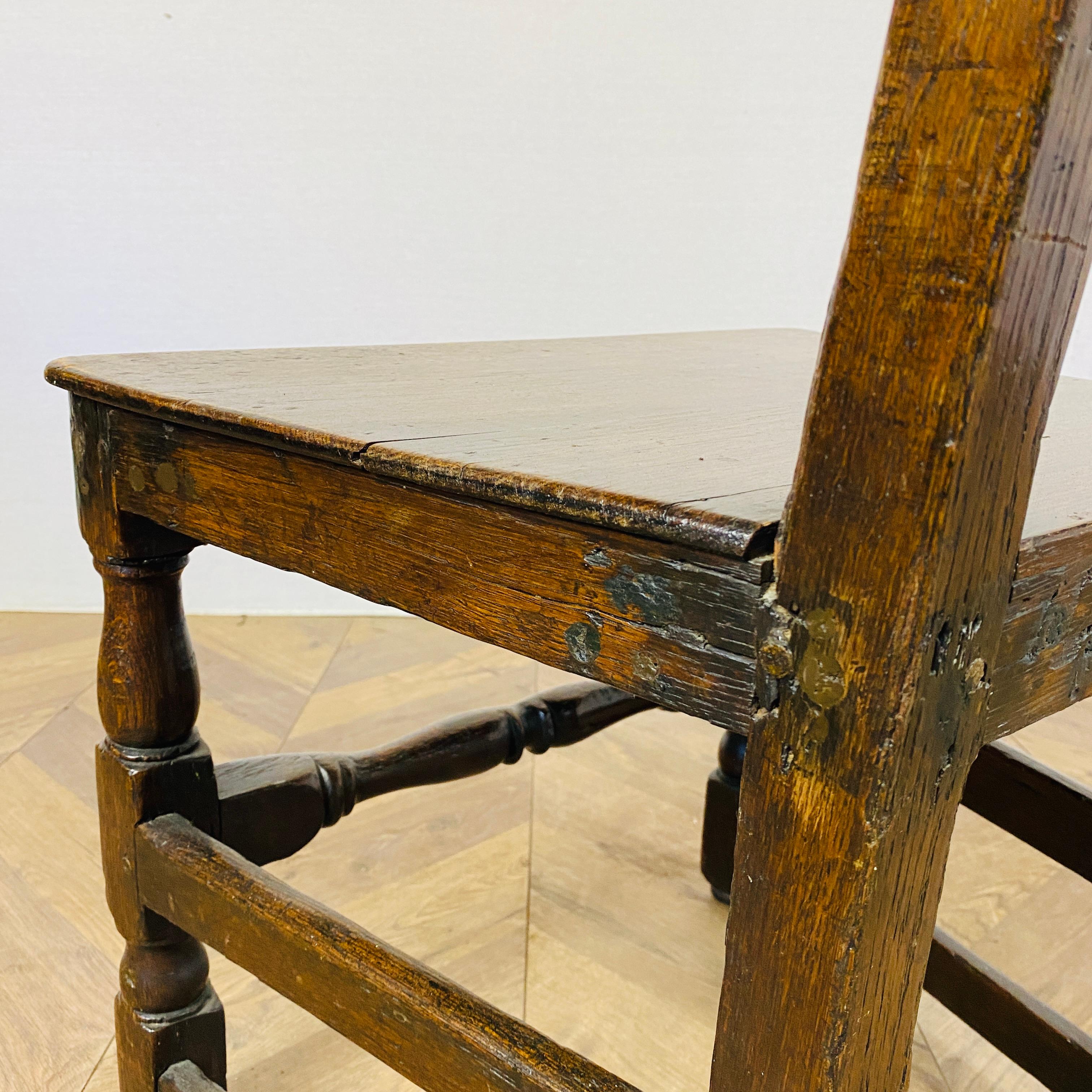 18th Century and Earlier Antique English Oak 17th Century Hall Chair For Sale