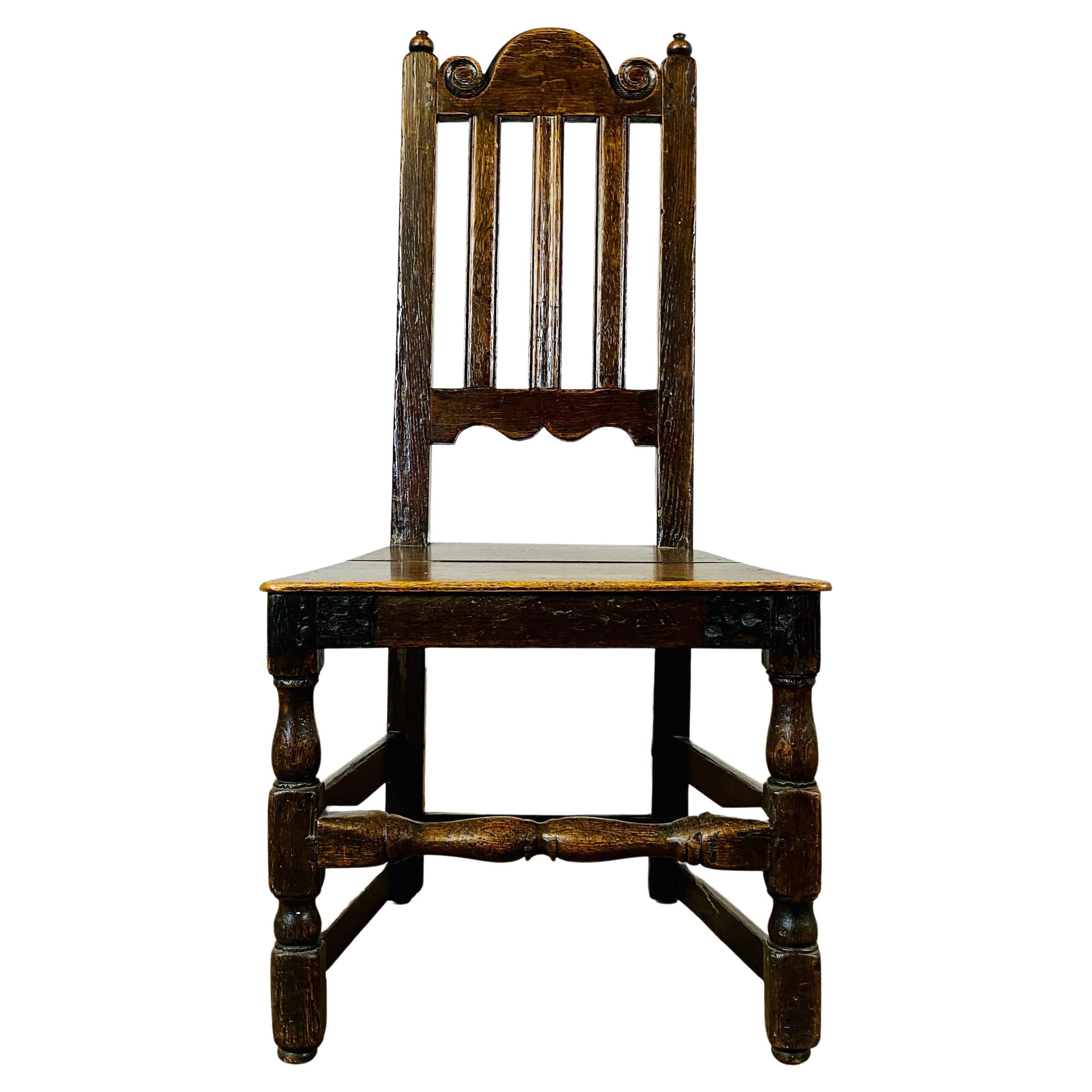 Antique English Oak 17th Century Hall Chair For Sale