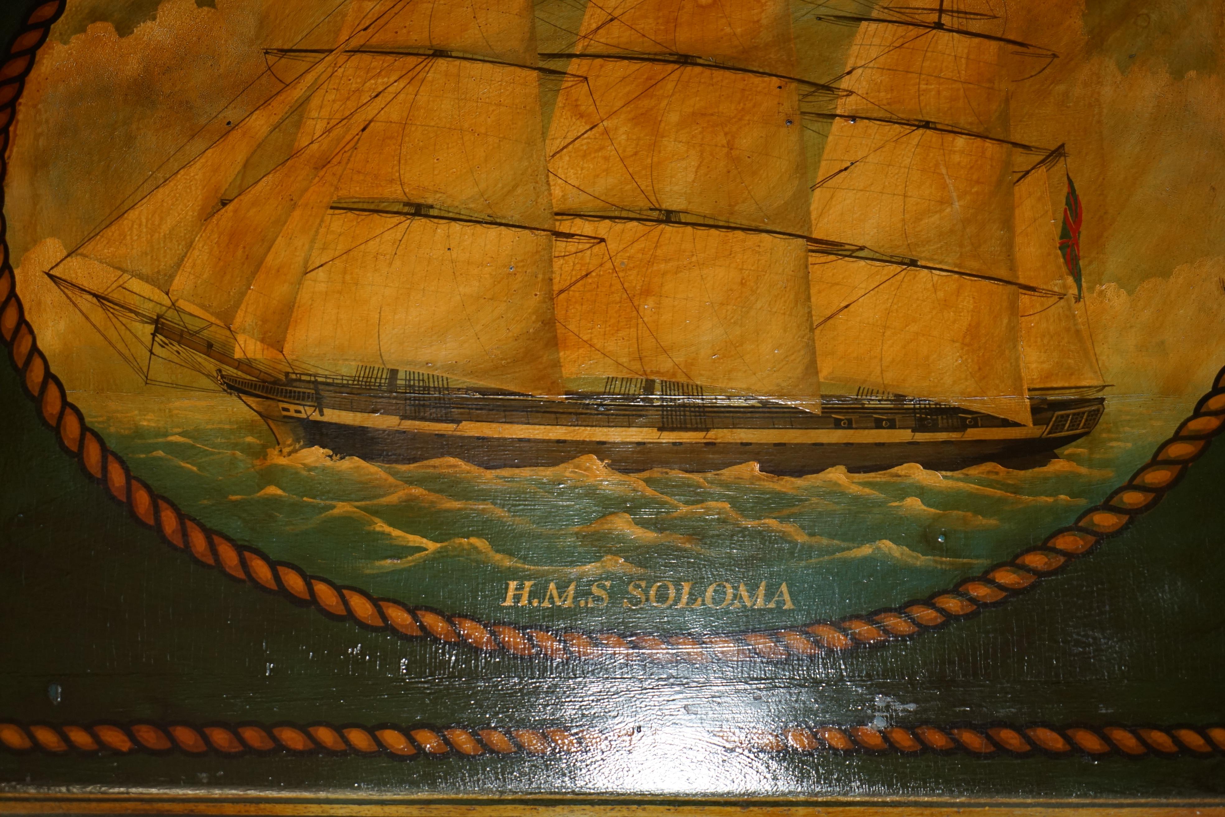 ANTIQUE ENGLISH OAK 1865 DATED NAVAL DESK OF CAPTAIN S.D GARDENER H.M.S SOLOMA in vendita 2