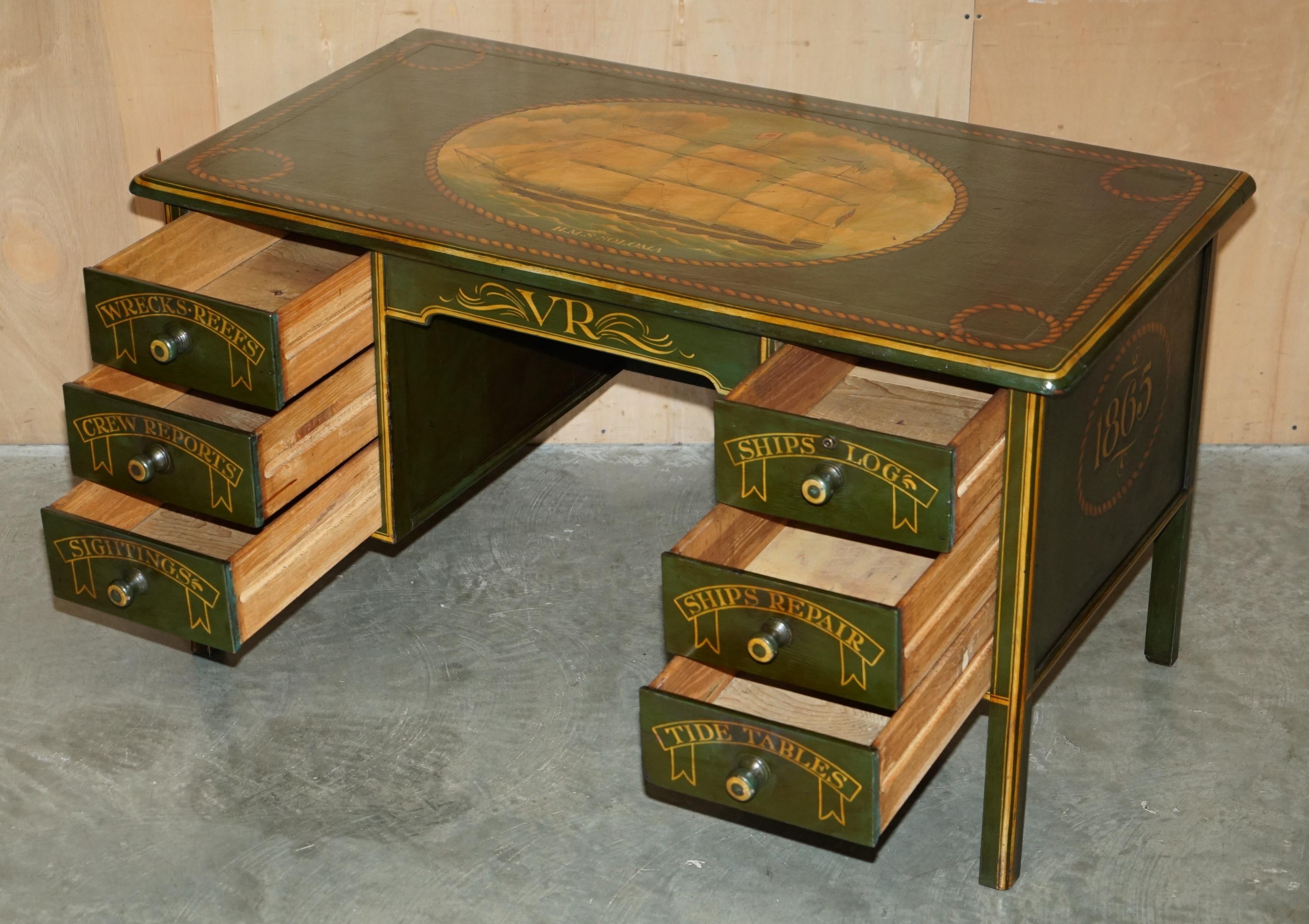 ANTIQUE ENGLISH OAK 1865 DATED NAVAL DESK OF CAPTAIN S.D GARDENER H.M.S SOLOMA in vendita 10