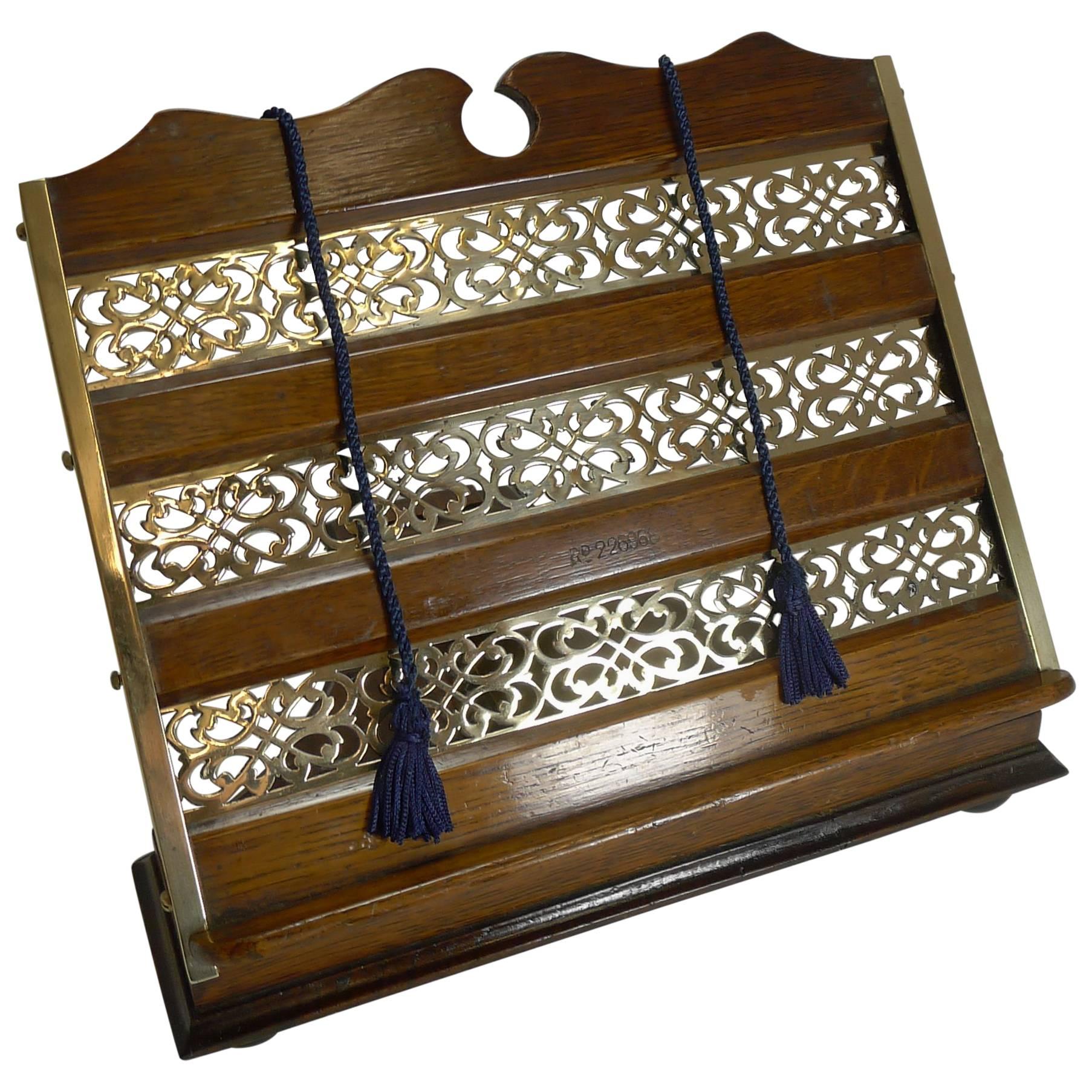 Antique English Oak and Brass Book Rest or Lectern, Reg. No. for 1894