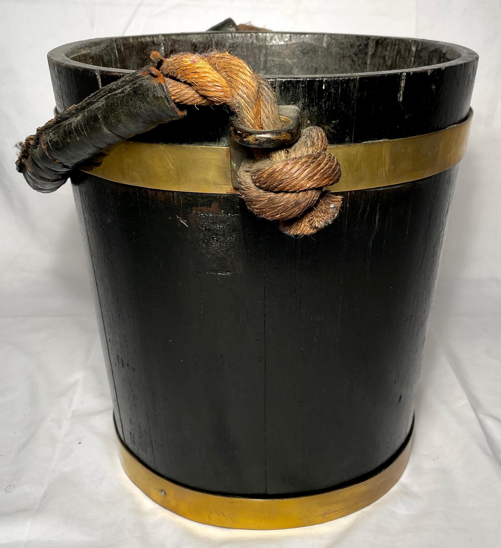 Antique English Oak and Brass Fire Bucket, City of London, circa 1840 In Good Condition For Sale In New Orleans, LA