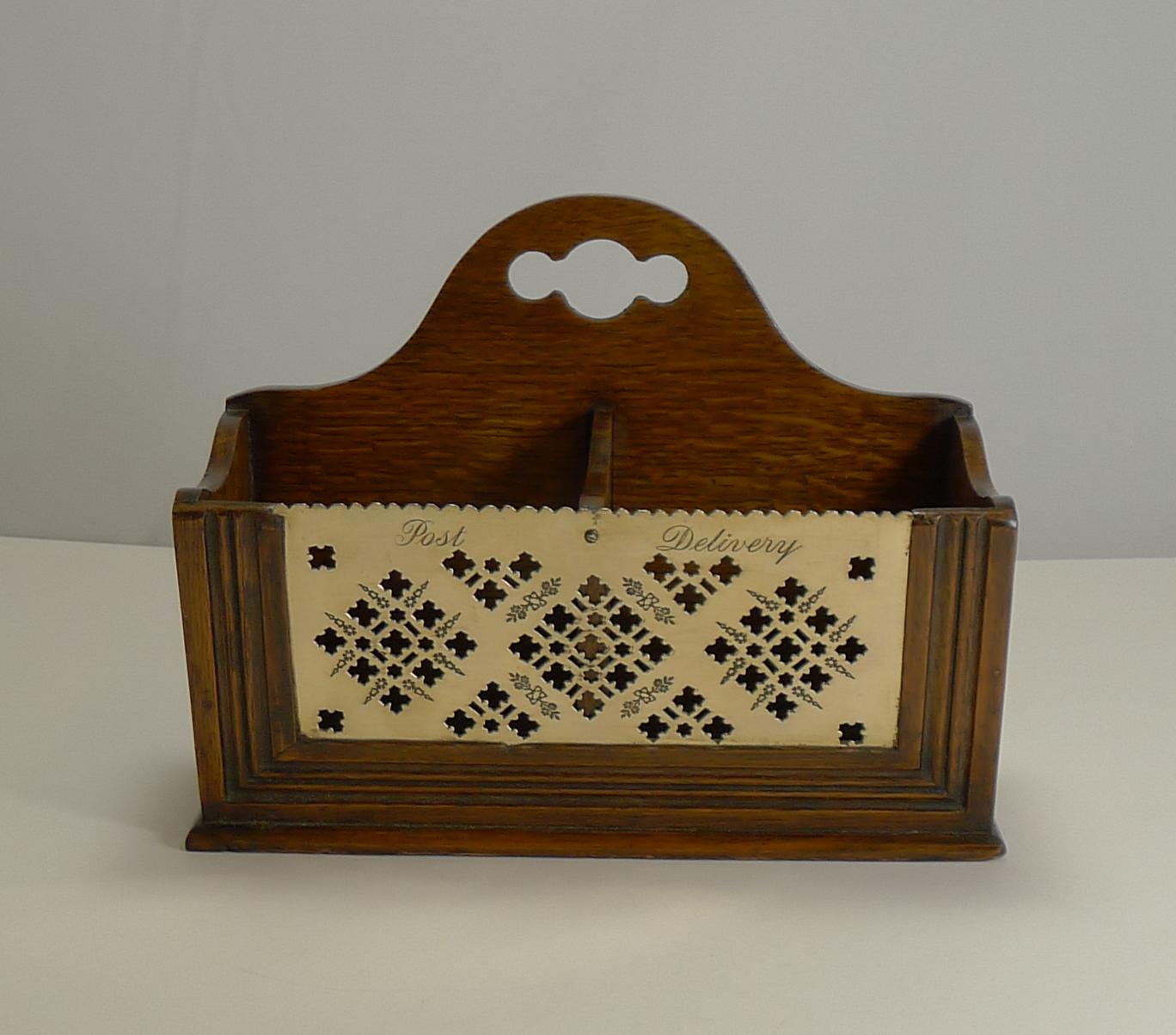 Antique English Oak and Brass Letter Box, Post and Delivery, circa 1890 4