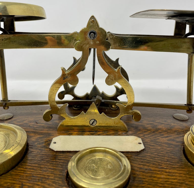Antique English Oak and Brass Postal Scale For Sale at 1stDibs