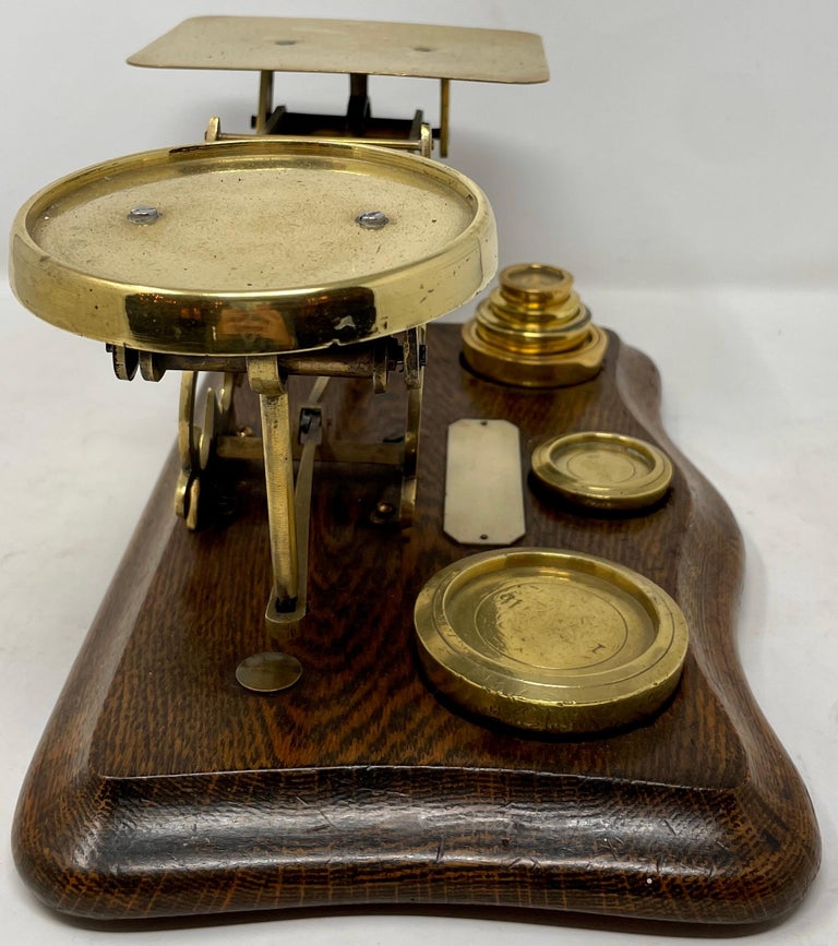Antique English Oak and Brass Postal Scale For Sale at 1stDibs