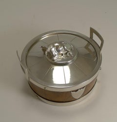 Ancien beurrier anglais en Oak et Silver Plate, circa 1890 - Cow