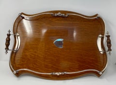 Antique English Oak and Silver Plate Gallery Tray, circa 1890