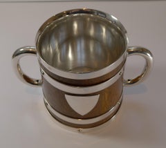 Antique English Oak and Silver Plate Loving Cup, c.1890