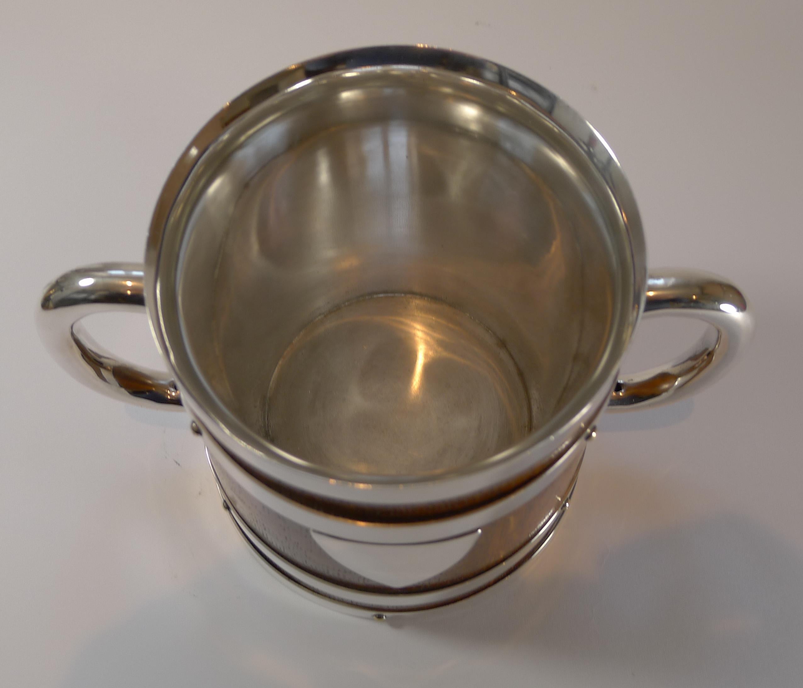 Late Victorian Antique English Oak and Silver Plate Loving Cup, c.1890 For Sale