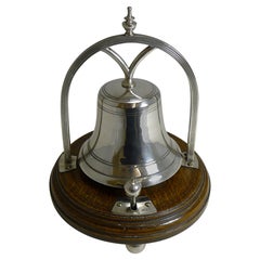 Antique English Oak and Silver Plate Mechanical Desk Bell, circa 1890