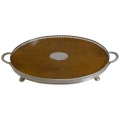 Antique English Oak and Silver Plate Tray by Roberts and Belk, circa 1890