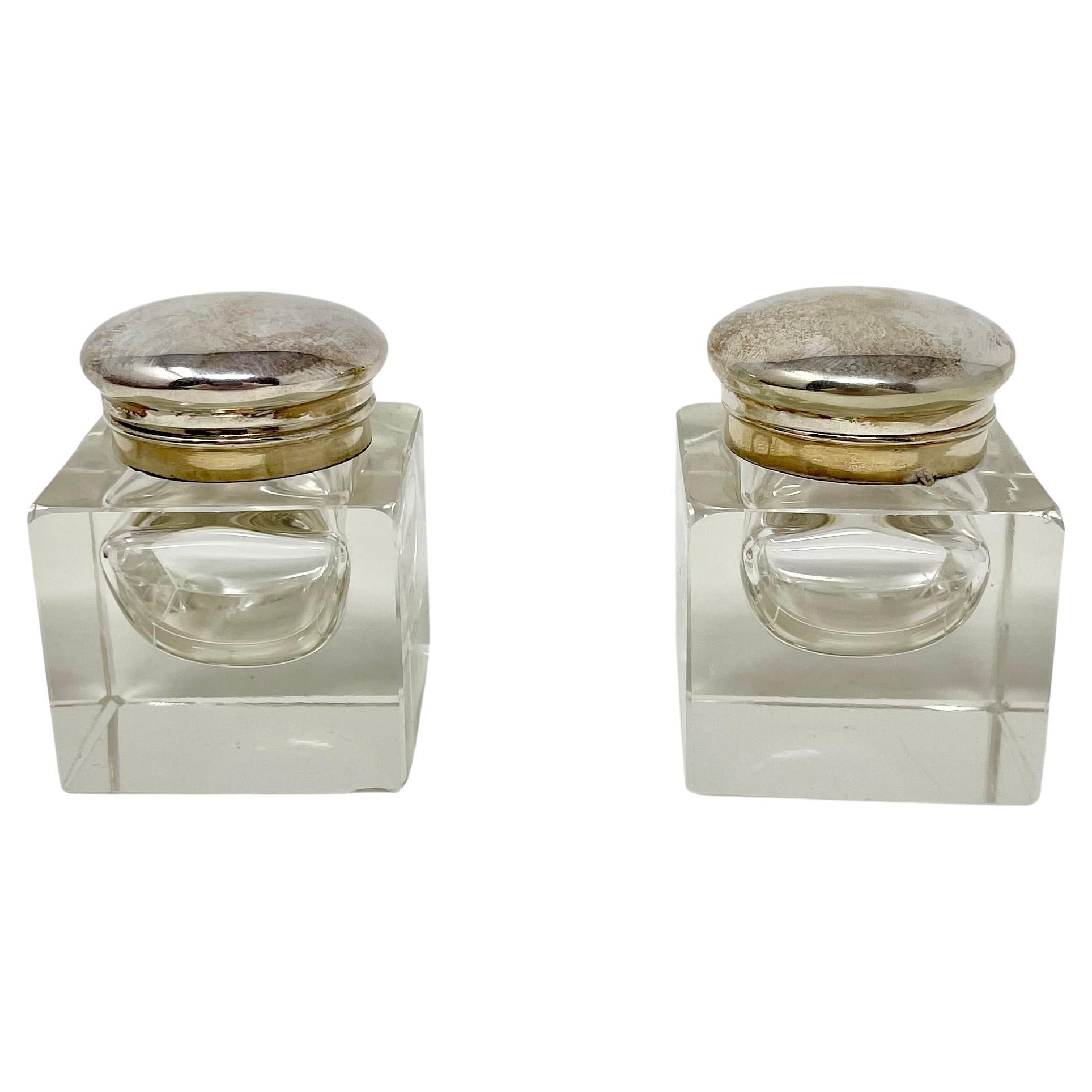 Antique English Oak and Silver-Plated Inkwell, Circa 1890's. For Sale 3