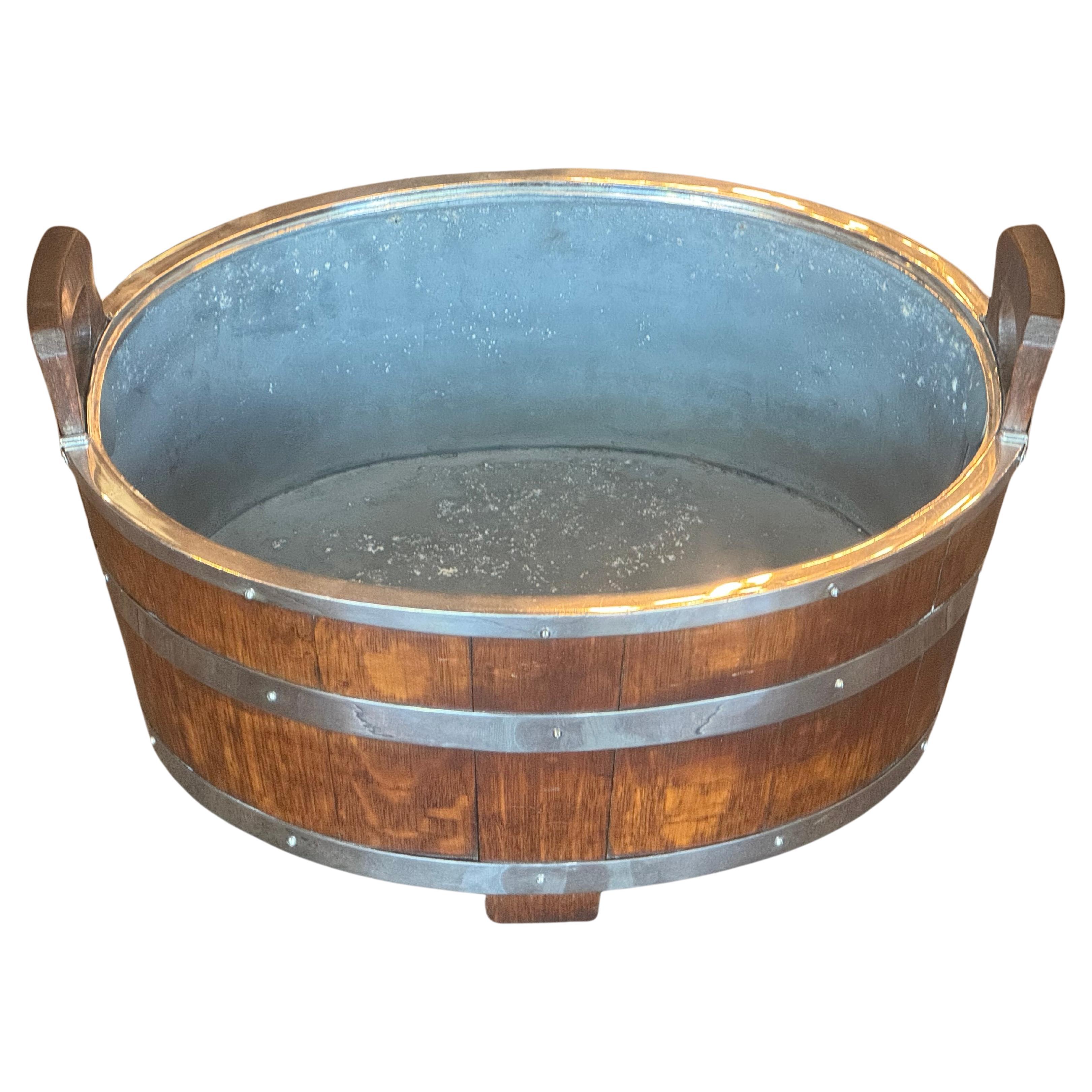 Antique English Oak and Silver Plated Wine Cooler, Circa 1900