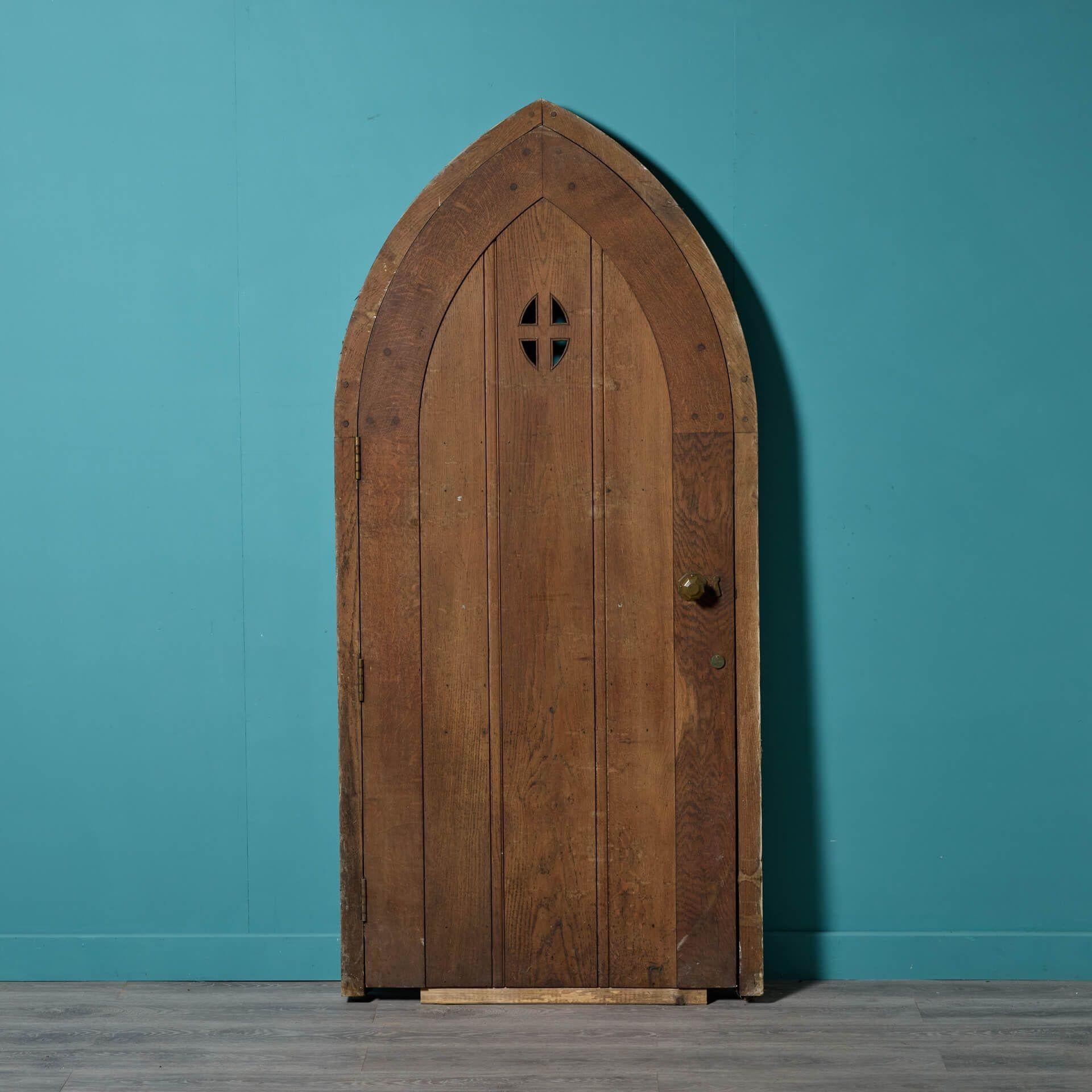 Wood Antique English Oak Arched Door with Frame For Sale