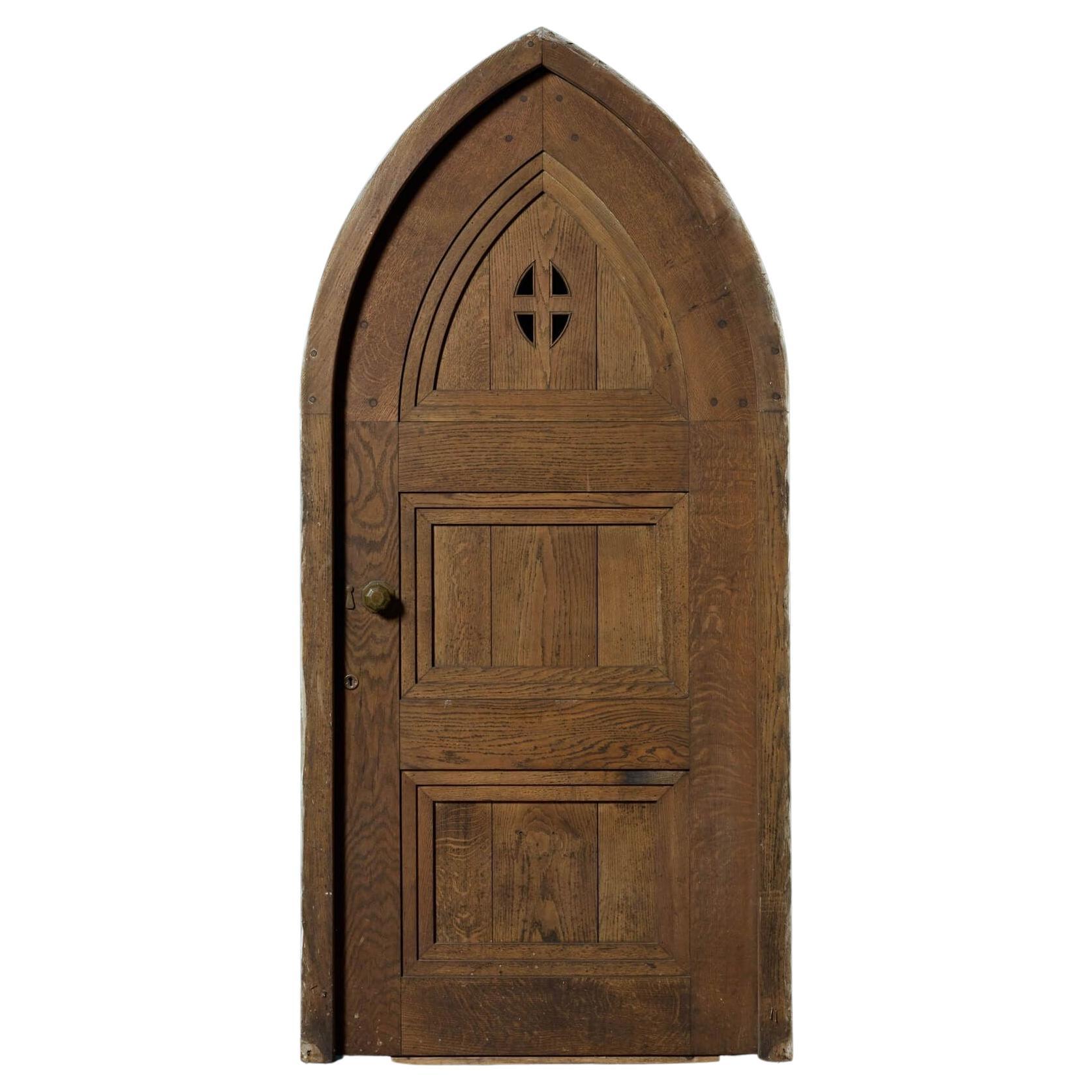 Antique English Oak Arched Door with Frame For Sale