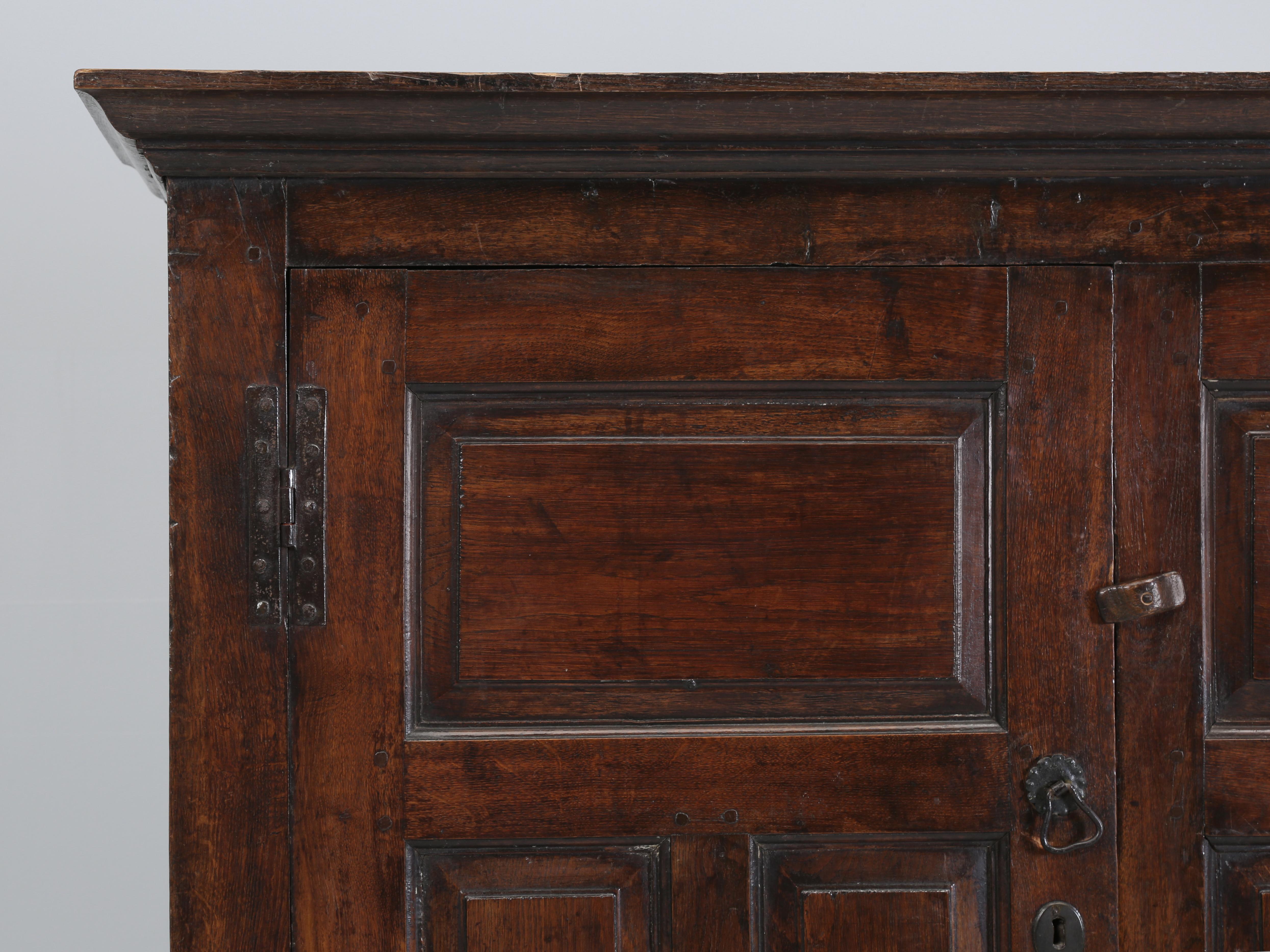 Country Antique English Oak Baker's Cupboard or Back Hall Coat Closet c1700-40 Original  For Sale
