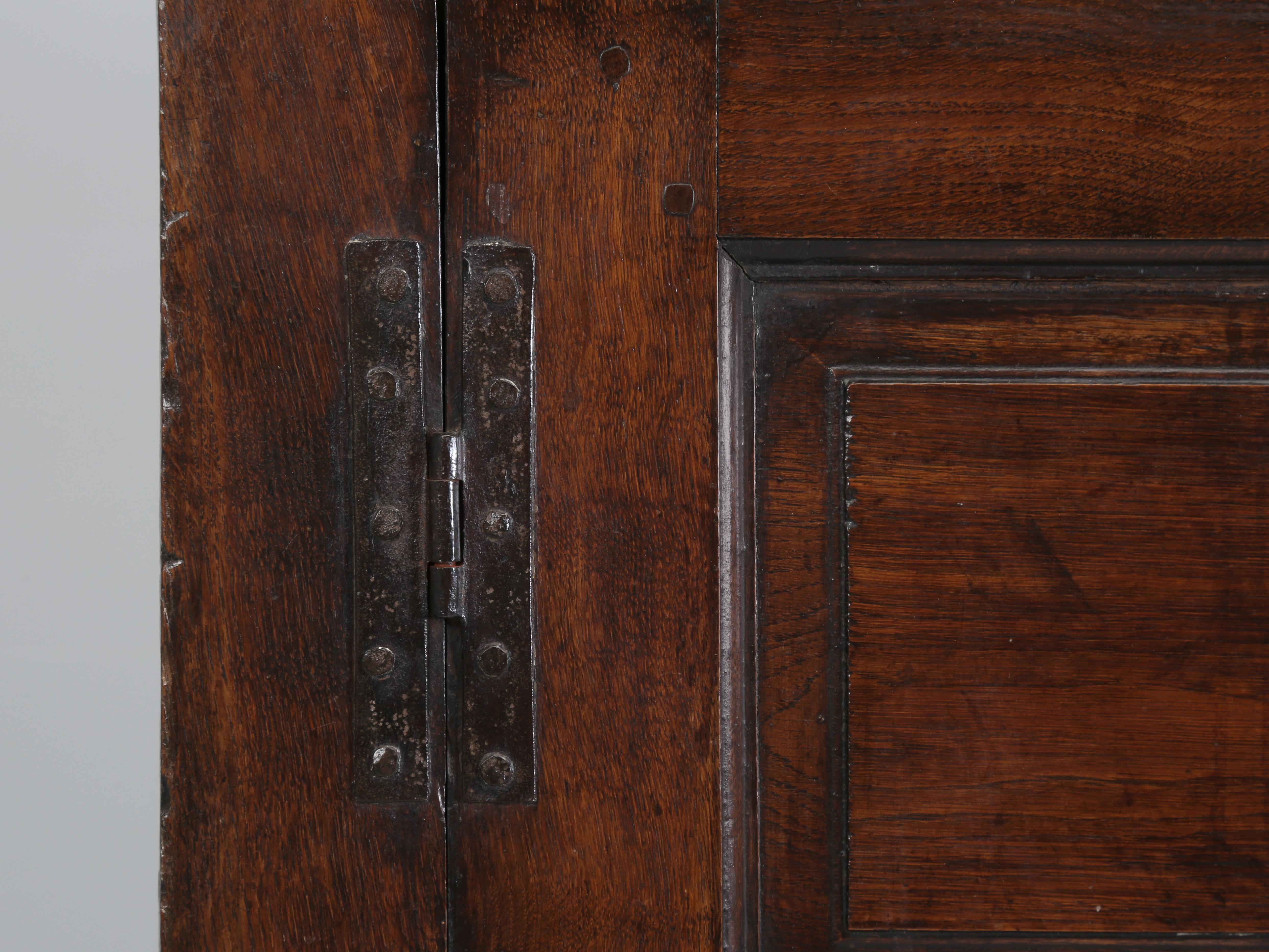 Hand-Carved Antique English Oak Baker's Cupboard or Back Hall Coat Closet c1700-40 Original  For Sale