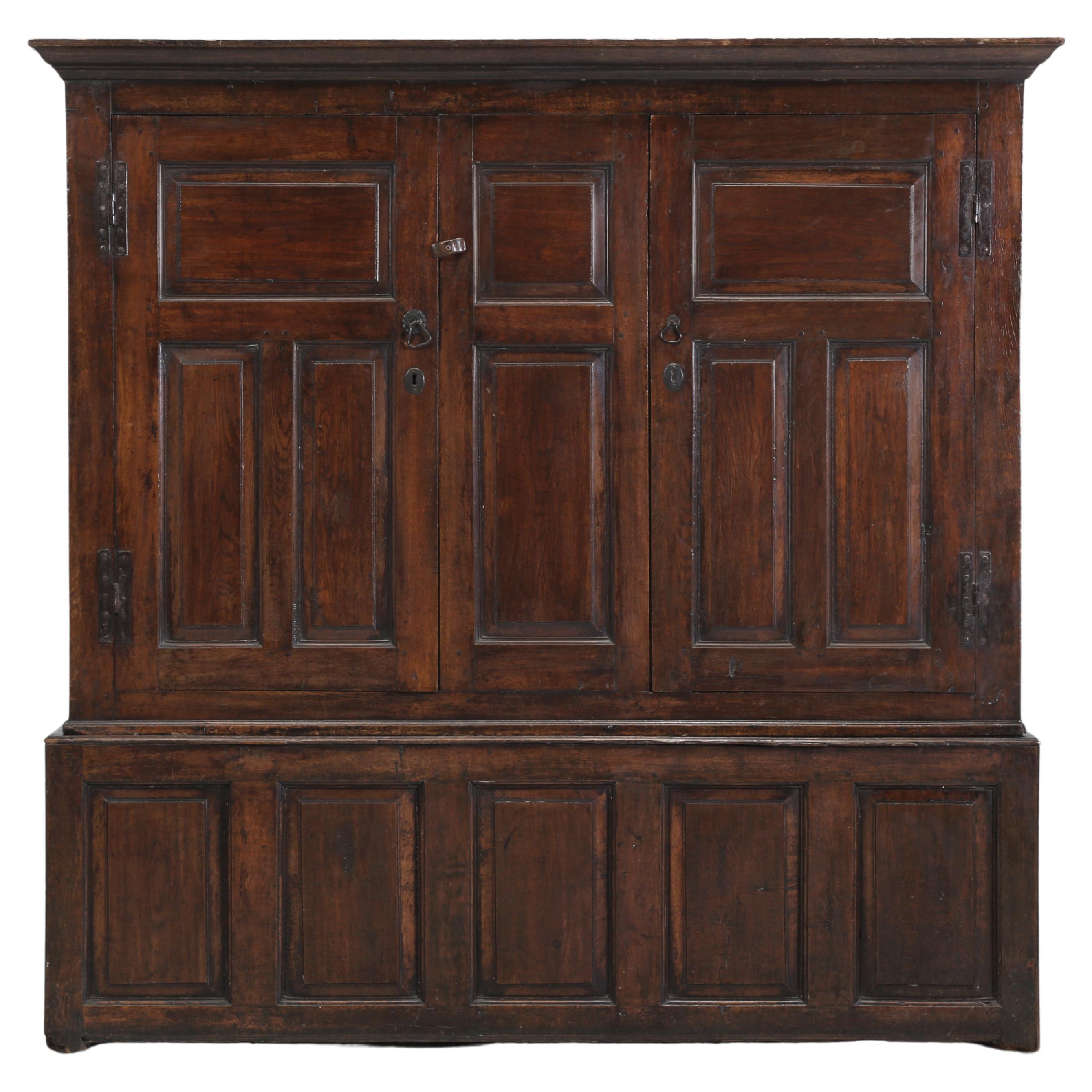 Antique English Oak Baker's Cupboard or Back Hall Coat Closet c1700-40 Original 