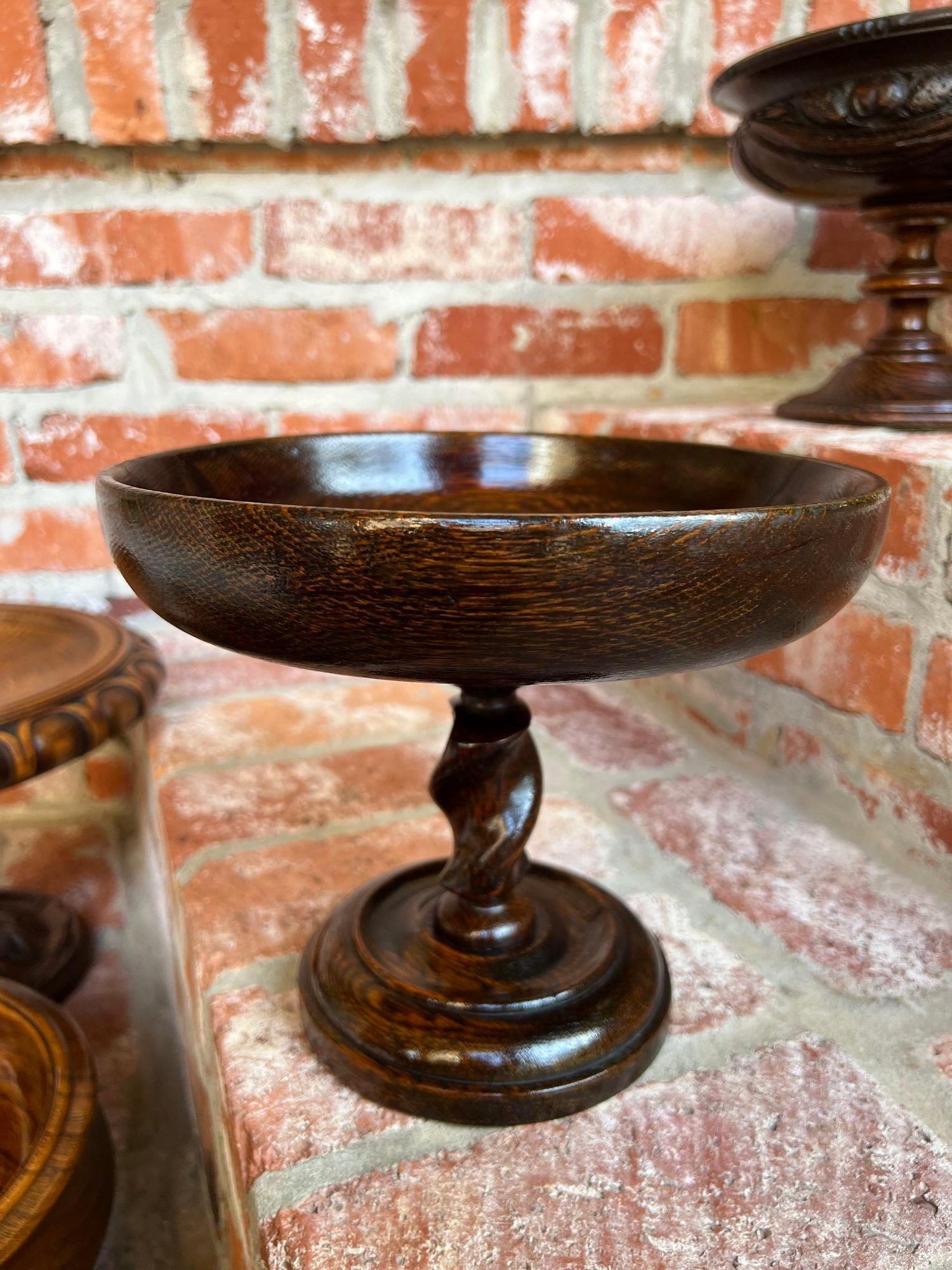 Antique English Oak Barley Twist Compote Pedestal Bowl Floral Dessert Stand 9