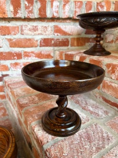 Antique English Oak Barley Twist Compote Pedestal Bowl Floral Dessert Stand