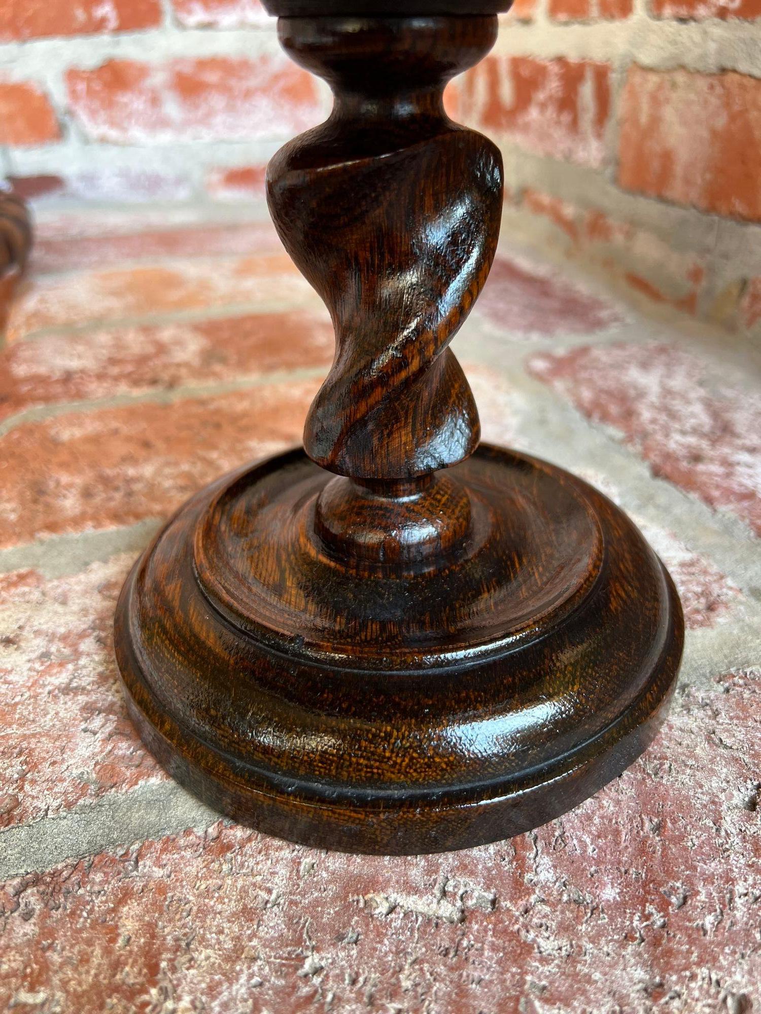 Early 20th Century Antique English Oak Barley Twist Compote Pedestal Bowl Floral Dessert Stand For Sale