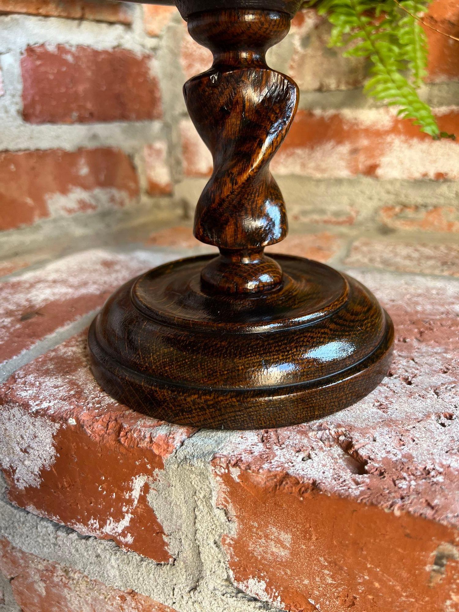 Antique English Oak Barley Twist Compote Pedestal Bowl Floral Dessert Stand 1