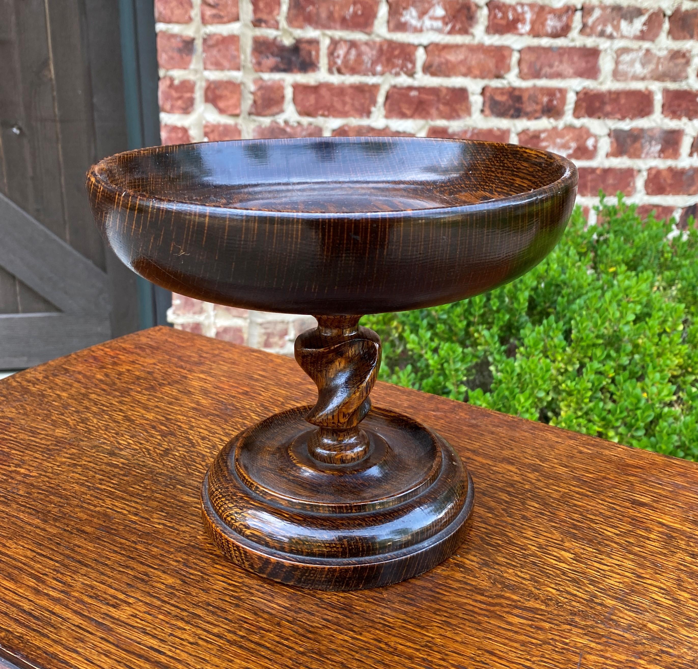 Antique English Oak Barley Twist Compote Pedestal Bowl 8