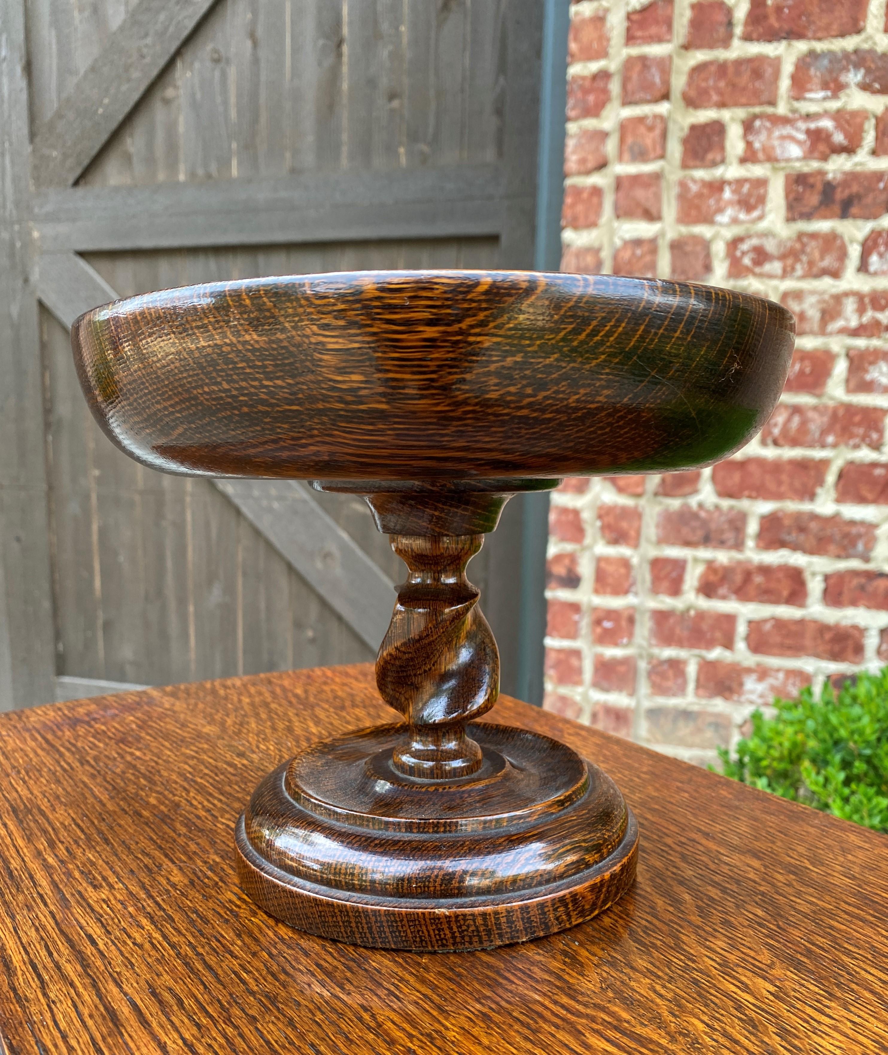 Edwardian Antique English Oak Barley Twist Compote Pedestal Bowl For Sale