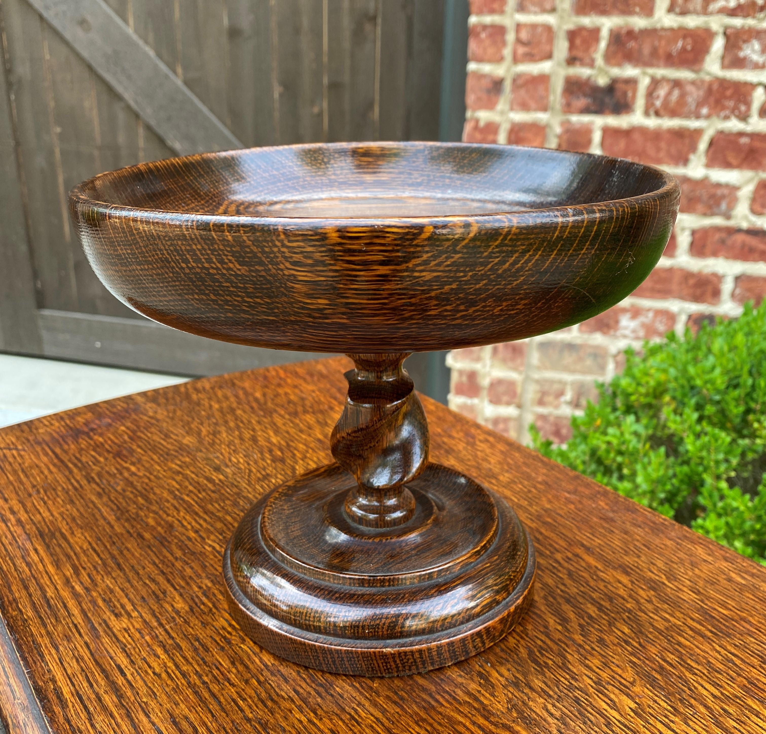 Antique English Oak Barley Twist Compote Pedestal Bowl 1
