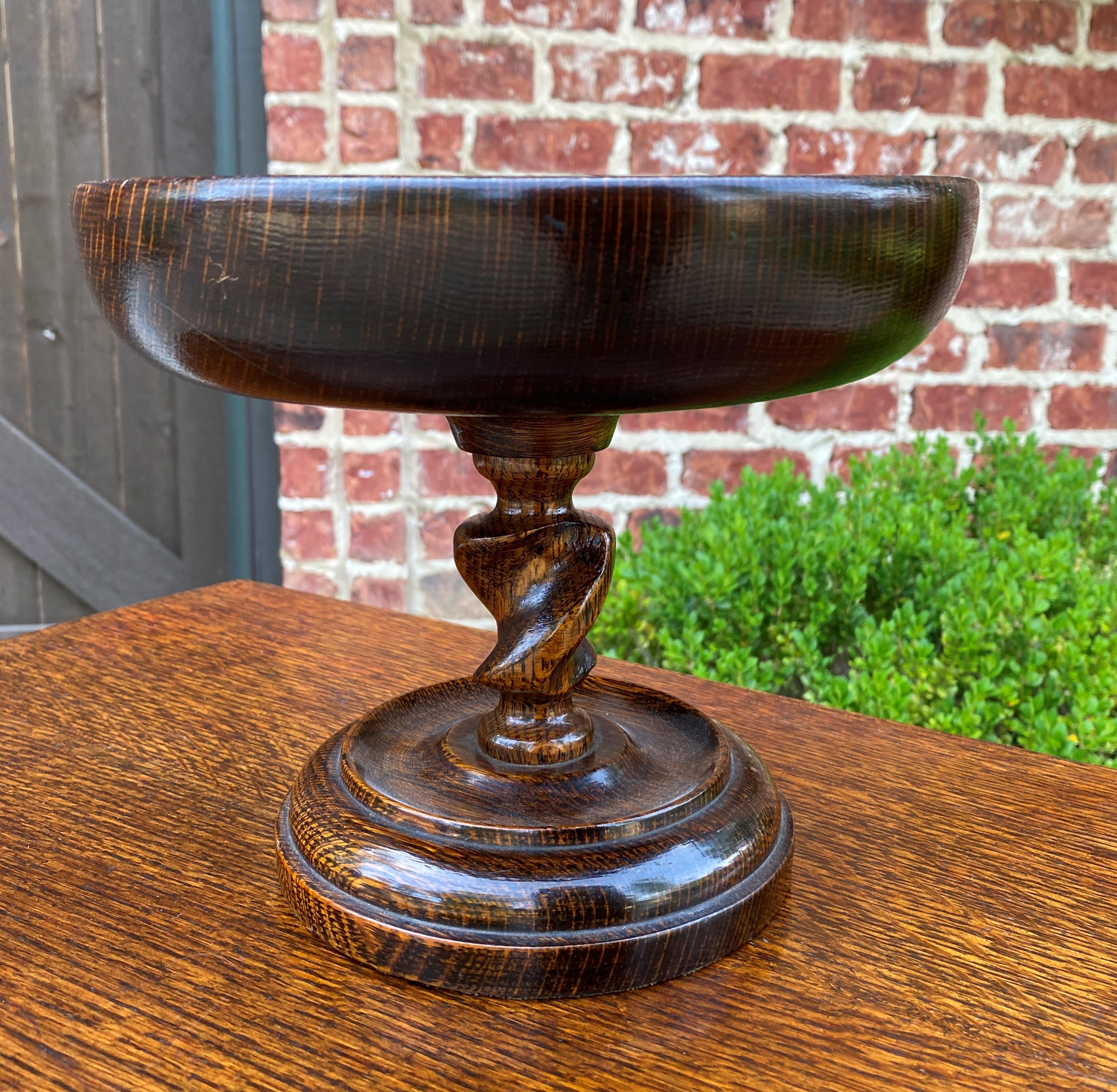 Antique English Oak Barley Twist Compote Pedestal Bowl For Sale 1