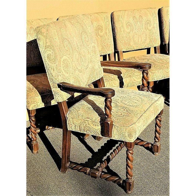 Jacobean Antique English Oak Barley Twist Dining Chairs For Sale