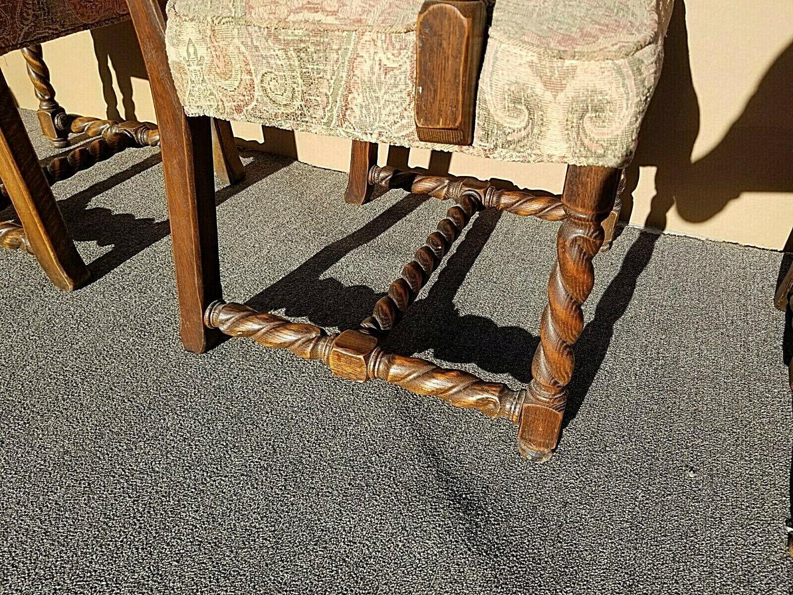 20th Century Antique English Oak Barley Twist Dining Chairs For Sale