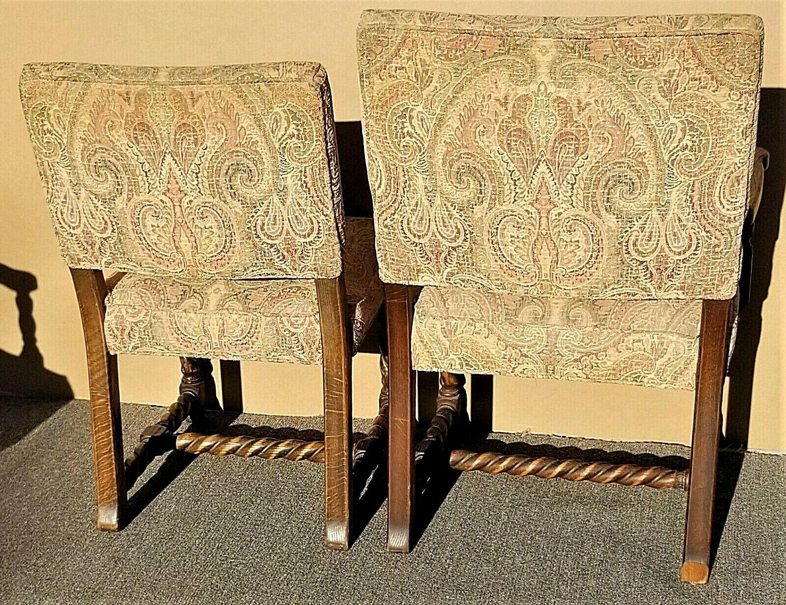 Antique English Oak Barley Twist Dining Chairs For Sale 1