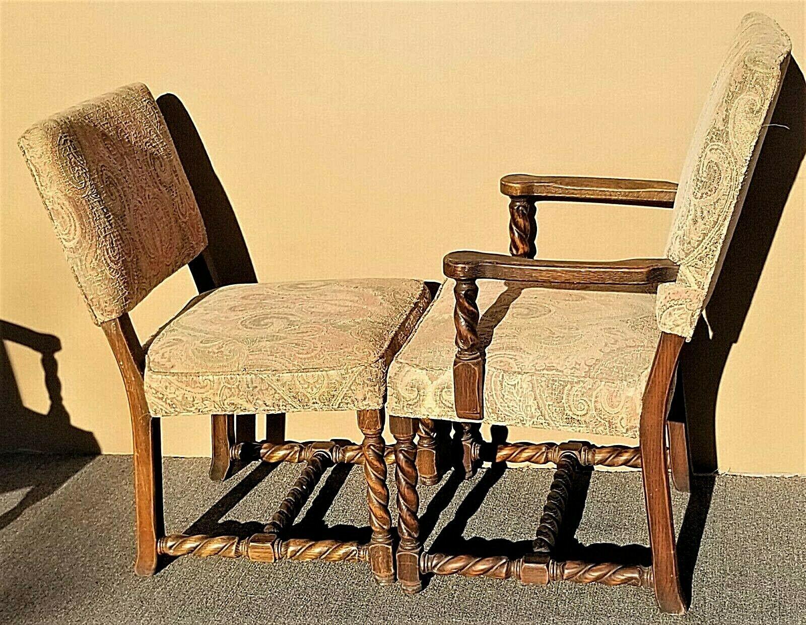 Antique English Oak Barley Twist Dining Chairs For Sale 2